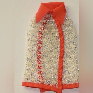 Vintage Barbie 1970’s Talking Barbie Swim Coverup #1115 White Orange Silver